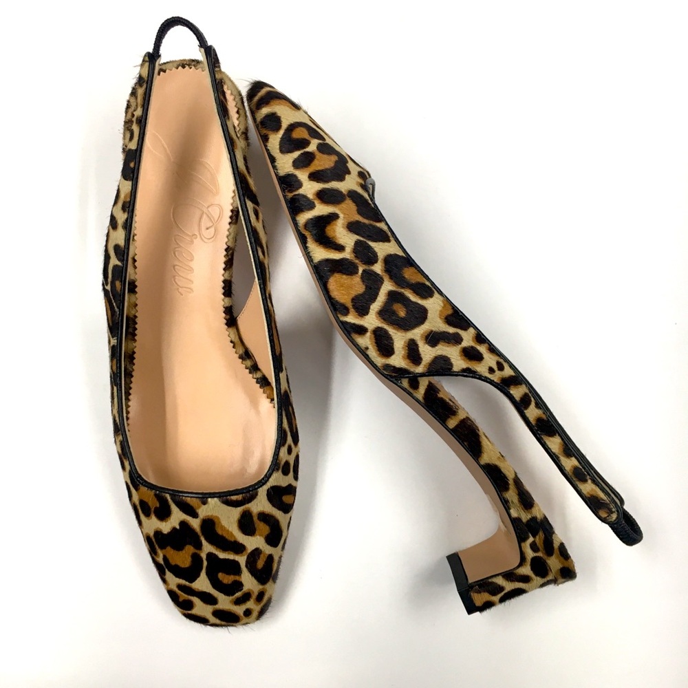 J Crew Leopard Haircalf Slingback Pump Kitten Heels 8 Brown Classic Business